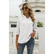 Load image into Gallery viewer, Swiss Dot Notched Neck Three-Quarter Sleeve Blouse - Blouses