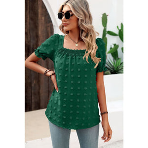 Swiss Dot Puff Sleeve Square Neck Blouse - Tops
