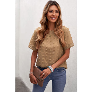 Swiss Dot Round Neck Blouse - Blouses And Tops