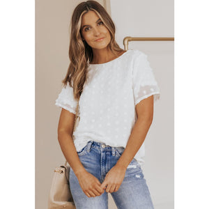 Swiss Dot Round Neck Blouse - Blouses And Tops