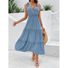 Load image into Gallery viewer, Tie Shoulder Smocked Waist Sleeveless Tiered Dress - Dresses