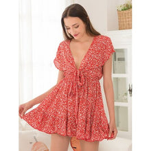 Cargar imagen en el visor de la galería, Tied Floral V-Neck Cap Sleeve Dress - summer