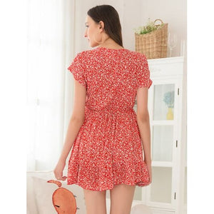 Tied Floral V-Neck Cap Sleeve Dress - summer