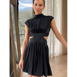 Trendy Elegant Cutout Neck Mini Dress - Dresses