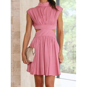 Trendy Elegant Cutout Neck Mini Dress - Dresses