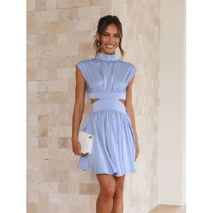 Trendy Elegant Cutout Neck Mini Dress - Dresses