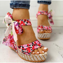 Load image into Gallery viewer, Summer Beach Floral Wedge Sandals with Ankle Strap